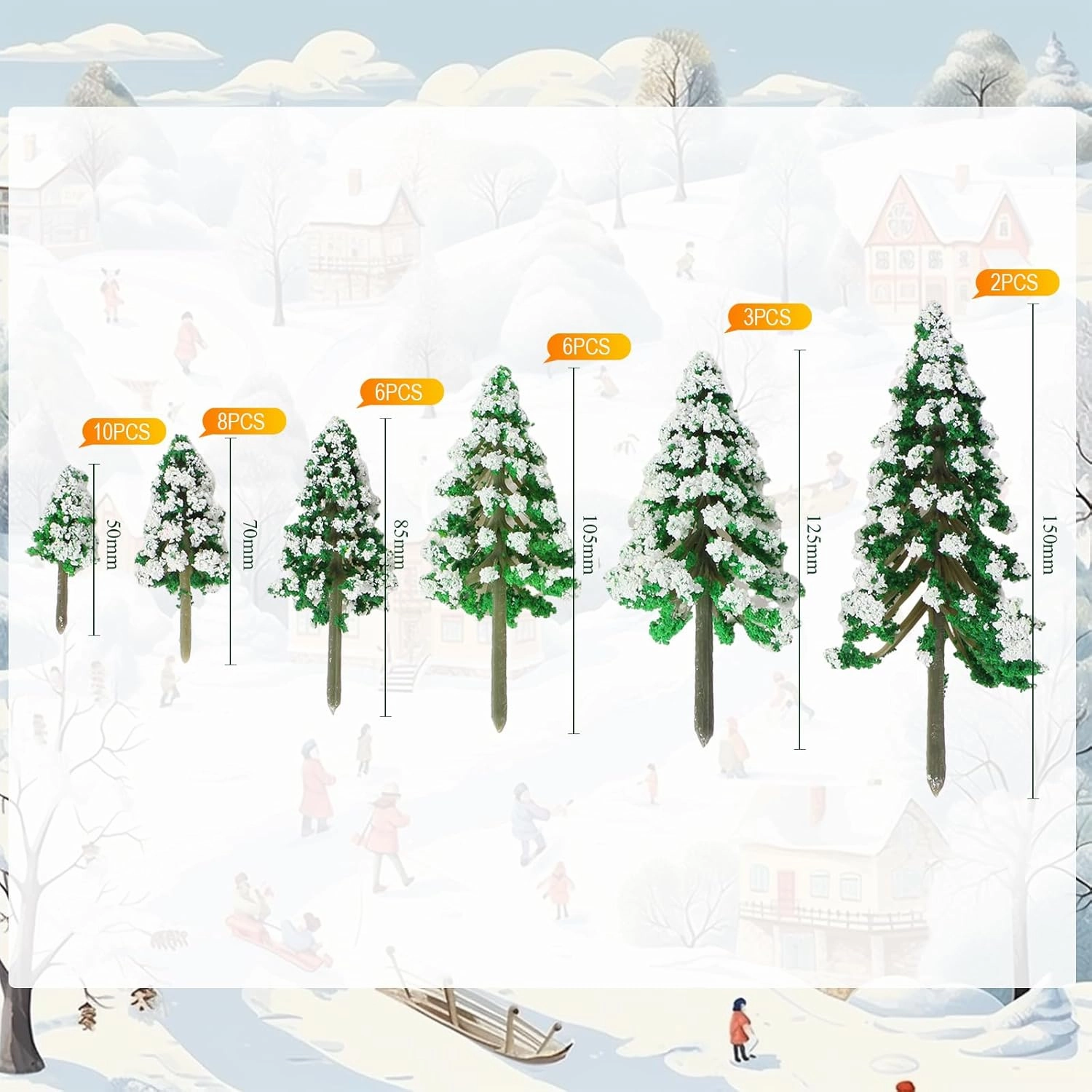 Skylety 35 Pieces Mini Snow Pine Model Trees 1.97-5.9 Inch, 6 Size Miniature Sisal Snow Frost Trees for Christmas Village Decoration Train Scenery Winter Ornaments DIY Crafts