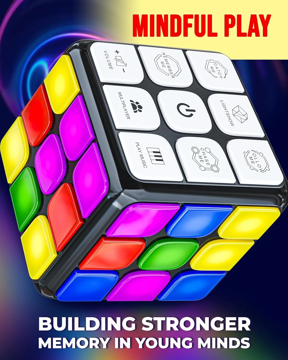Skywin Puzzle STEM Memory Cube Game, Entertaining, Fun & Unique Flashing Memory Cube, Electronic Memory & Speed Game Development for Kids & Adults, Brain Hands and Eyes Coordination Game Cubes (Black)