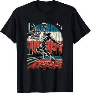 SLAM DUNK ON OUTDOOR CITY BASKETBALL COURT IN USA COLORS T-Shirt