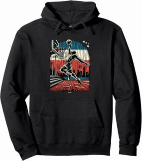 SLAM DUNK ON OUTDOOR CITY BASKETBALL COURT IN USA COLORS Pullover Hoodie