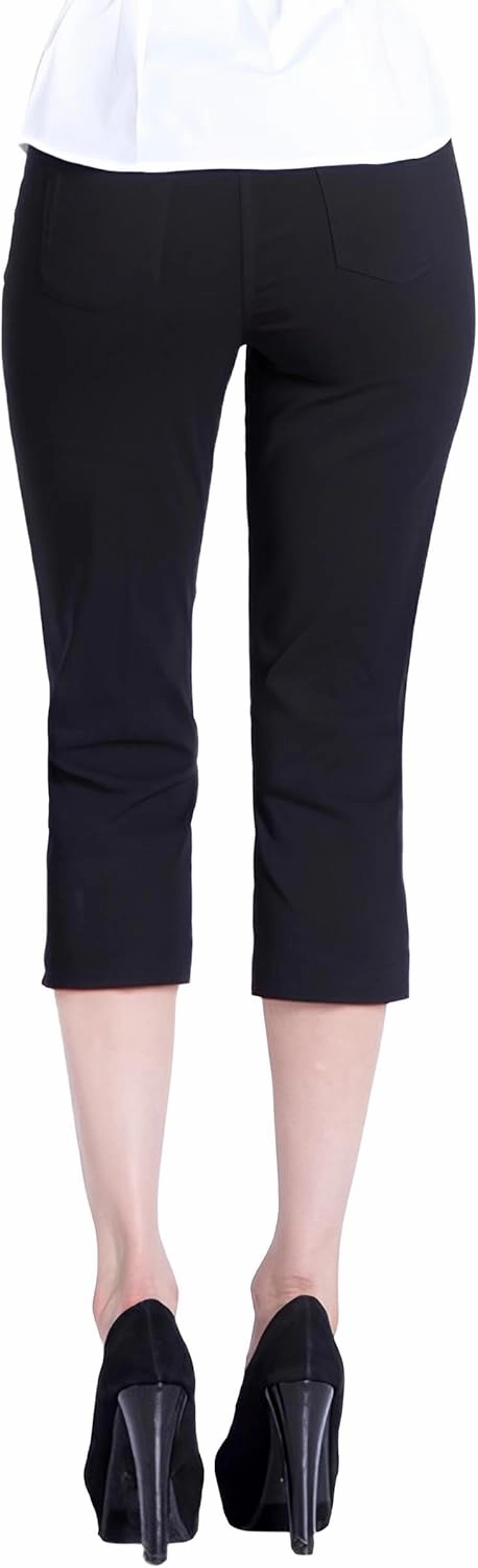 SLIM-SATION Women's Wide Band Pull on Straight Leg Capri with Tummy Control