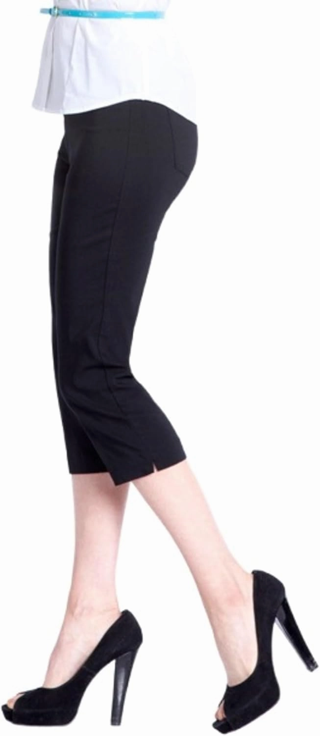 SLIM-SATION Women's Wide Band Pull on Straight Leg Capri with Tummy Control