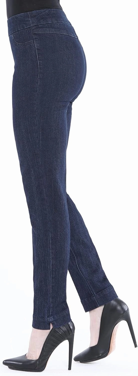 SLIM-SATION Women's Wide Band Regular Length Pull-on Straight Leg Pant with Tummy Control