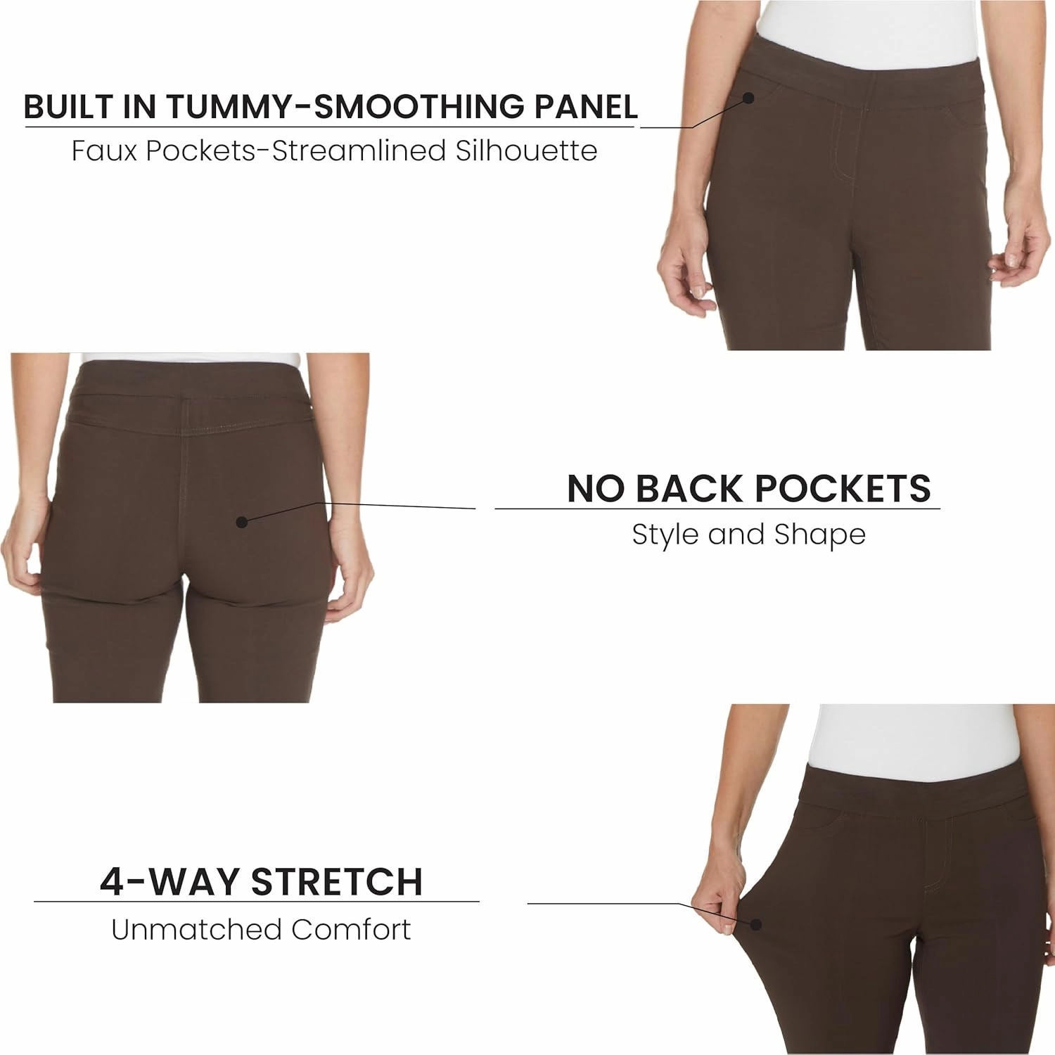 SLIM-SATION Women's Wide Band Regular Length Pull-on Straight Leg Pant with Tummy Control