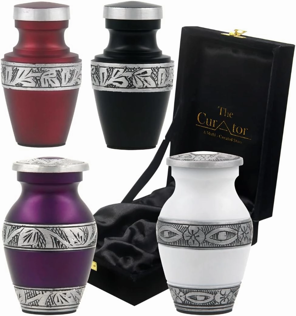 Small Urn for Human Ashes - Set of 4 Cremation Urns for Adult Ashes - Mini Keepsake Burial Urn for Male, Female - Decorative Urns with Velvet Box & Bag - Funeral Urn Ashes for Loved Ones Remains