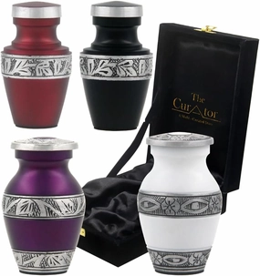 Small Urn for Human Ashes - Set of 4 Cremation Urns for Adult Ashes - Mini Keepsake Burial Urn for Male, Female - Decorative Urns with Velvet Box & Bag - Funeral Urn Ashes for Loved Ones Remains