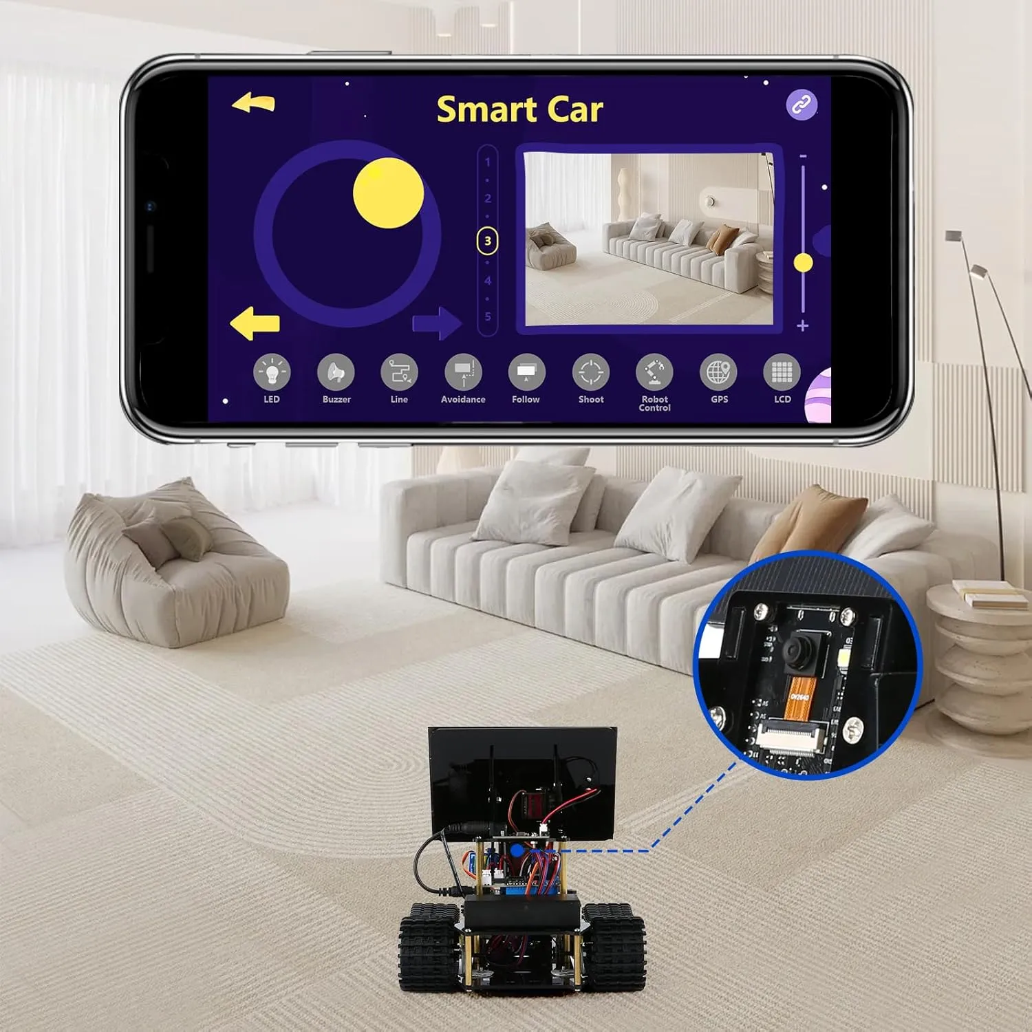 Smart Car kit Functions STEM Coding for Ages 12-16,16  Camera Expansion Pack (Without Car)-QD002