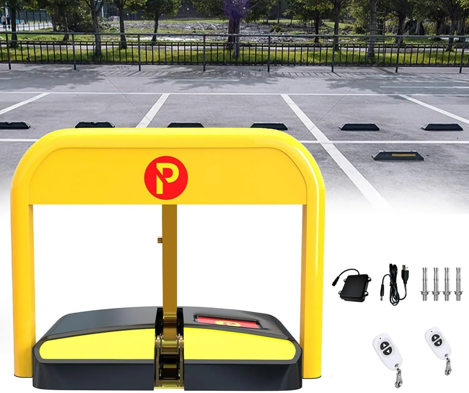 Smart Lock Parking Bollard, Parking Bollard, Driveway Bollard, Parking Barrier, Folding Bollard, Parking guardrail with Remote Controls