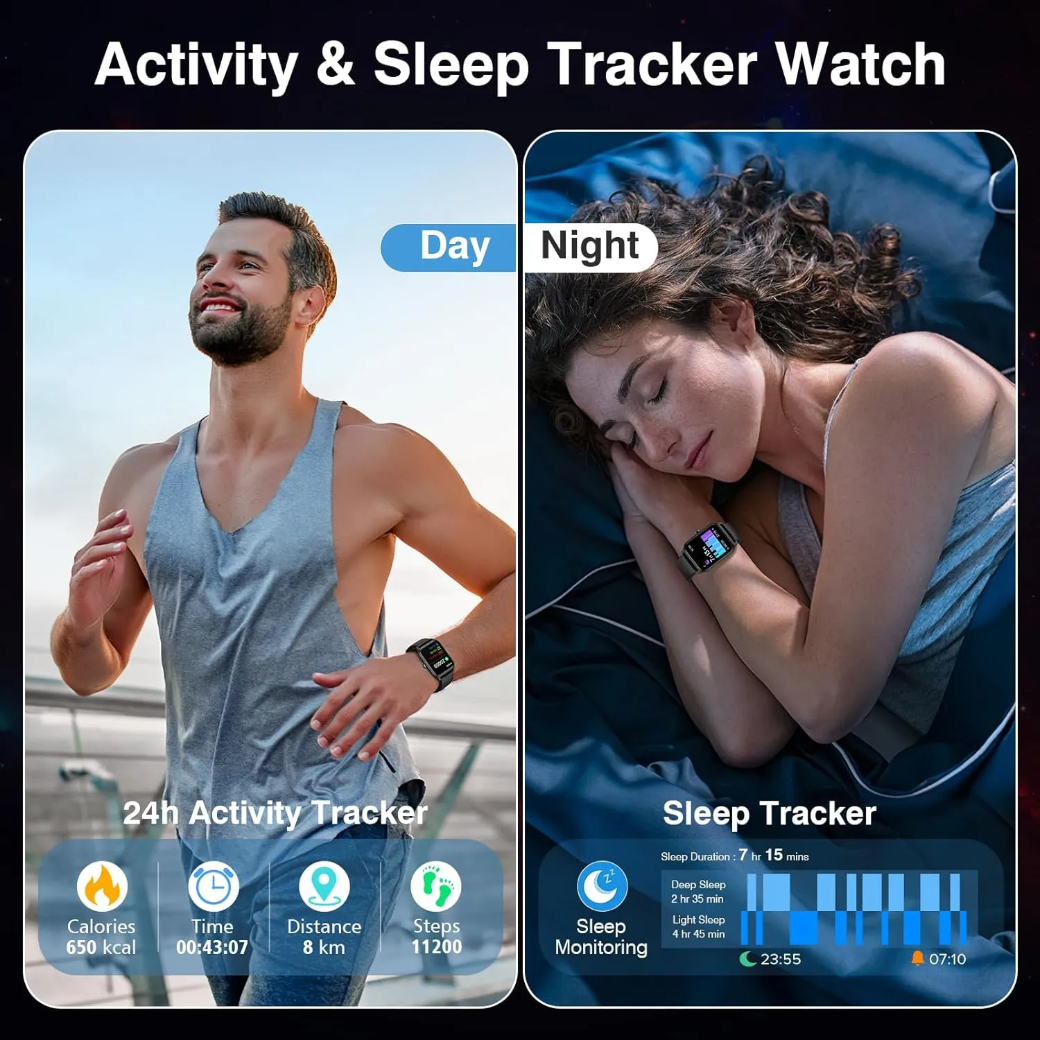 Smart Watch for Women Men, Smartwatch 1.8'' Alexa Fitness Tracker IP68 Waterproof Smart Watches for Women Compatible for Android & iOS with Bluetooth Calls, IP68 Heart Rate/Sleep/SpO2 Monitor, 110 