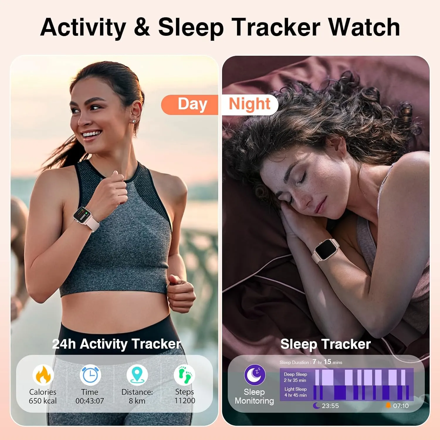 Smart Watch for Women Men, Smartwatch 1.8'' Alexa Fitness Tracker IP68 Waterproof Smart Watches for Women Compatible for Android & iOS with Bluetooth Calls, IP68 Heart Rate/Sleep/SpO2 Monitor, 110 