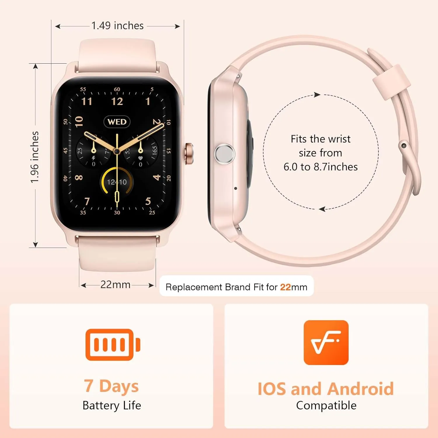 Smart Watch for Women Men, Smartwatch 1.8'' Alexa Fitness Tracker IP68 Waterproof Smart Watches for Women Compatible for Android & iOS with Bluetooth Calls, IP68 Heart Rate/Sleep/SpO2 Monitor, 110 
