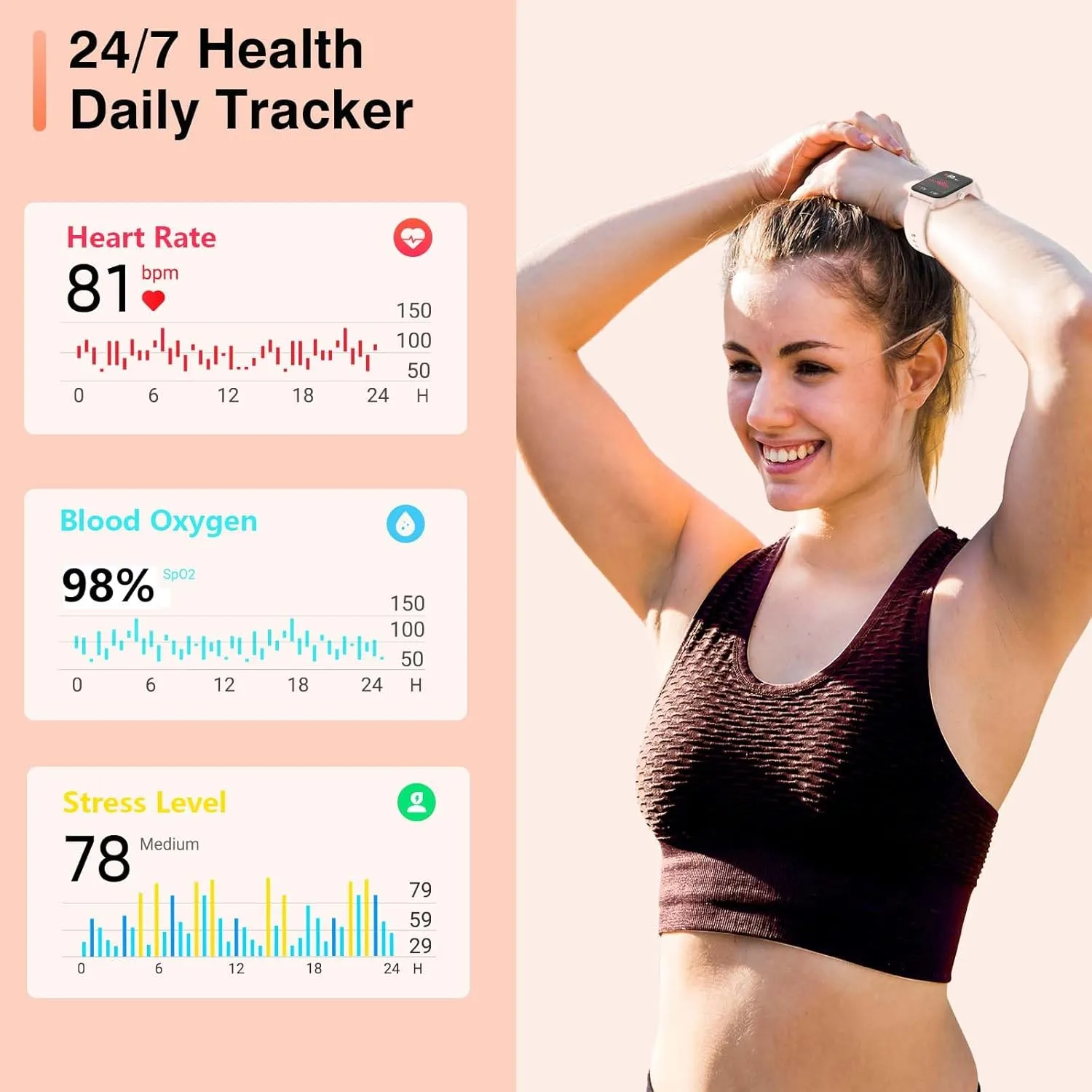 Smart Watch for Women Men, Smartwatch 1.8'' Alexa Fitness Tracker IP68 Waterproof Smart Watches for Women Compatible for Android & iOS with Bluetooth Calls, IP68 Heart Rate/Sleep/SpO2 Monitor, 110 