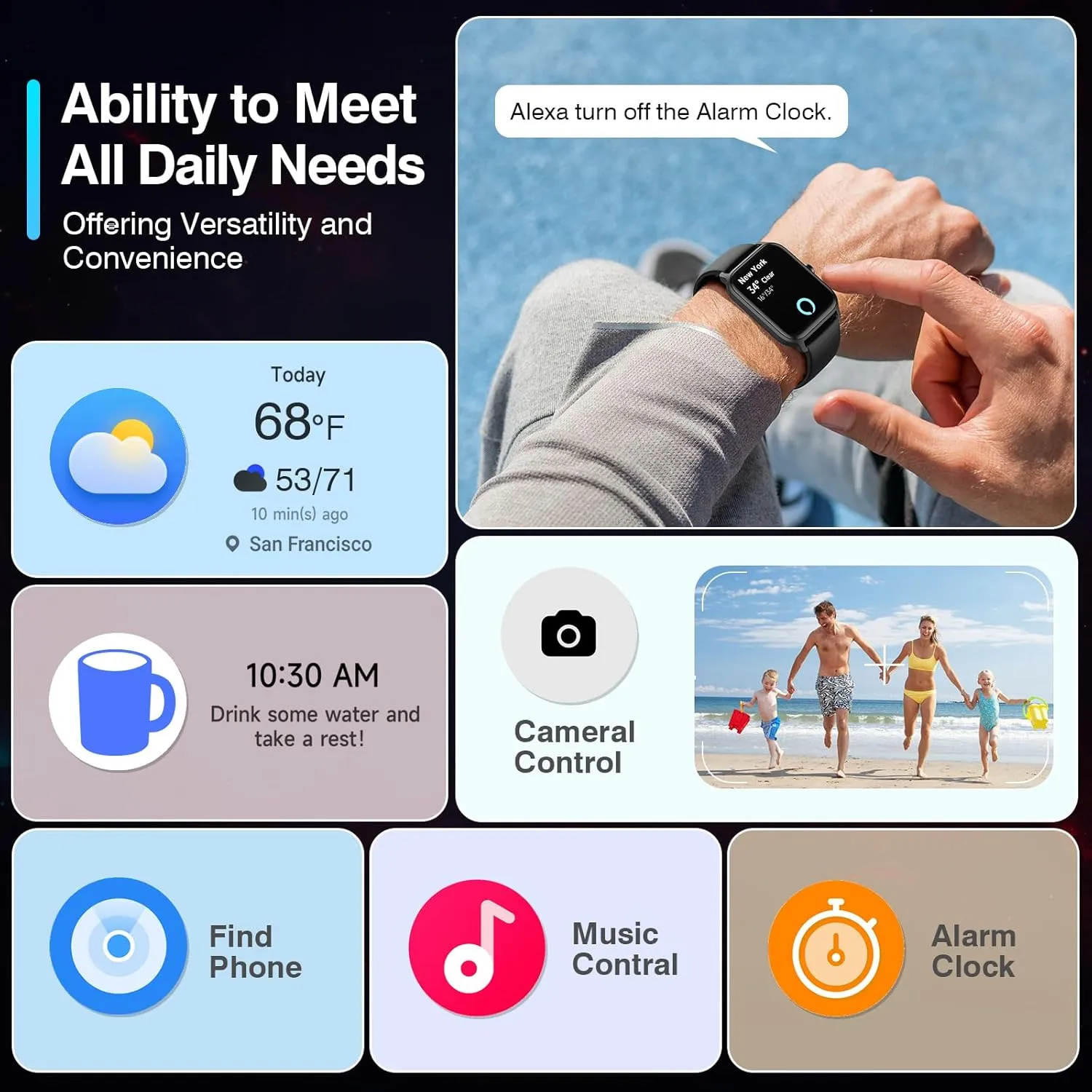 Smart Watch for Women Men, Smartwatch 1.8'' Alexa Fitness Tracker IP68 Waterproof Smart Watches for Women Compatible for Android & iOS with Bluetooth Calls, IP68 Heart Rate/Sleep/SpO2 Monitor, 110 