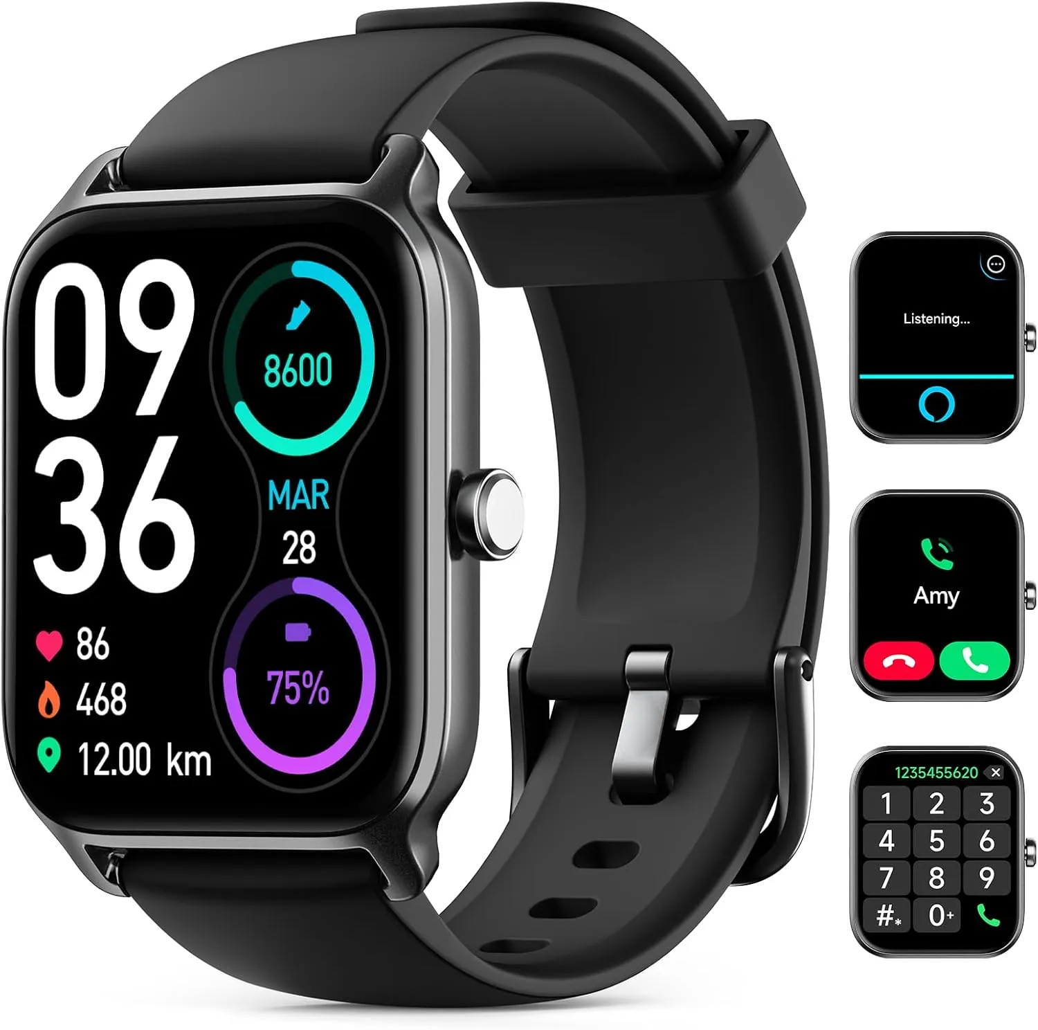 Smart Watch for Women Men, Smartwatch 1.8'' Alexa Fitness Tracker IP68 Waterproof Smart Watches for Women Compatible for Android & iOS with Bluetooth Calls, IP68 Heart Rate/Sleep/SpO2 Monitor, 110 