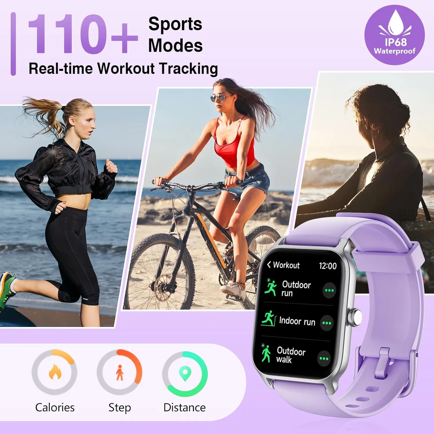 Smart Watch for Women Men, Smartwatch 1.8'' Alexa Fitness Tracker IP68 Waterproof Smart Watches for Women Compatible for Android & iOS with Bluetooth Calls, IP68 Heart Rate/Sleep/SpO2 Monitor, 110 