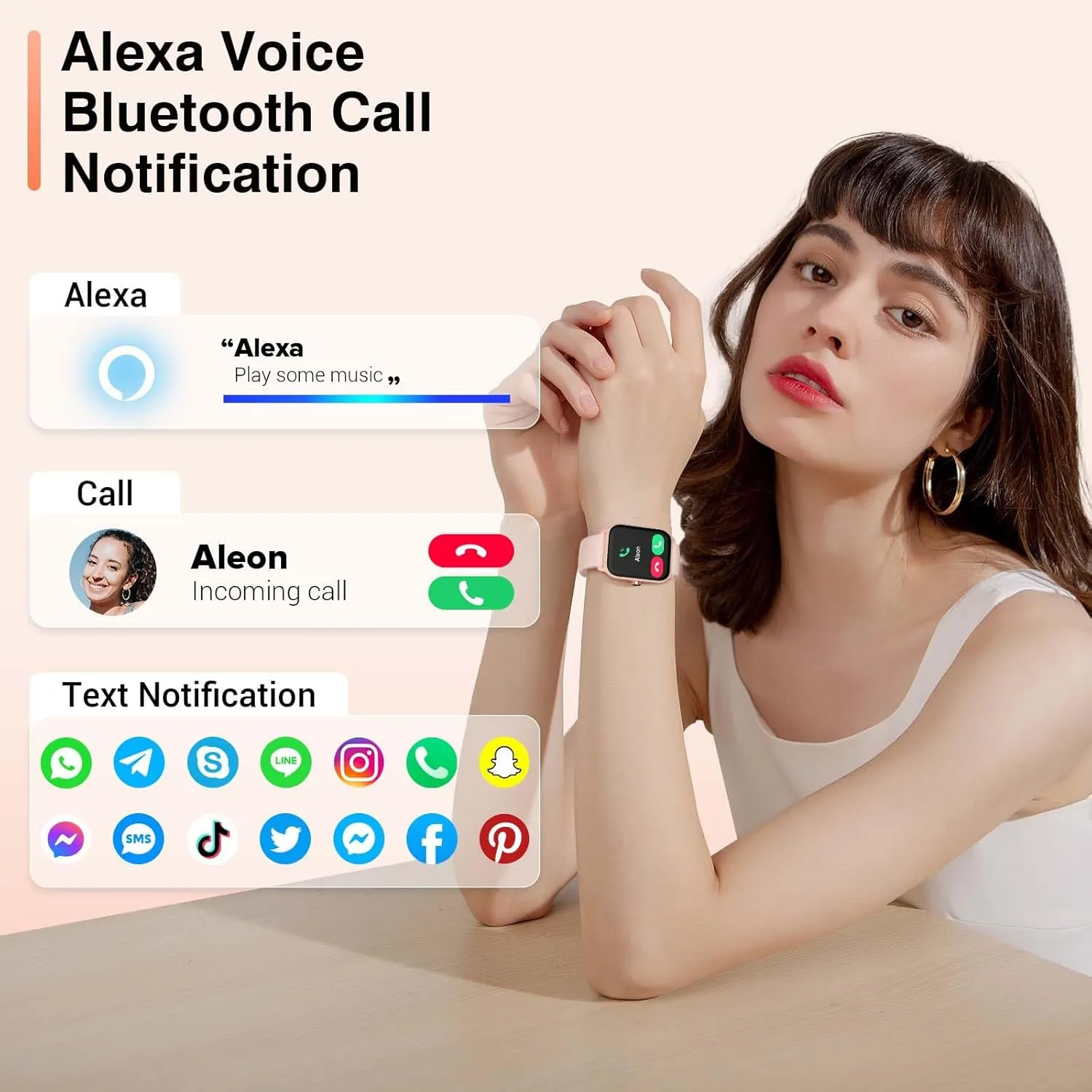 Smart Watch for Women Men, Smartwatch 1.8'' Alexa Fitness Tracker IP68 Waterproof Smart Watches for Women Compatible for Android & iOS with Bluetooth Calls, IP68 Heart Rate/Sleep/SpO2 Monitor, 110 