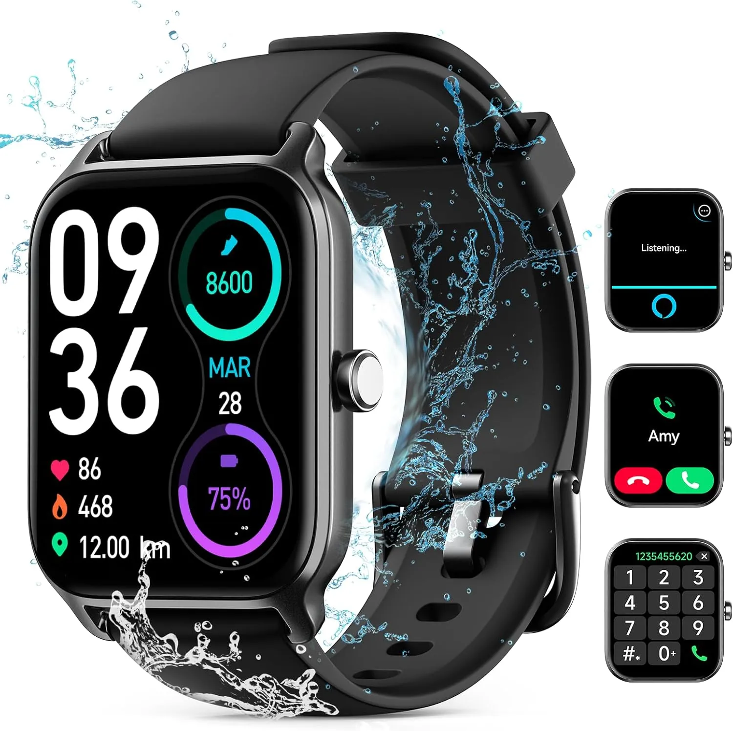 Smart Watch for Women Men, Smartwatch 1.8'' Alexa Fitness Tracker IP68 Waterproof Smart Watches for Women Compatible for Android & iOS with Bluetooth Calls, IP68 Heart Rate/Sleep/SpO2 Monitor, 110 