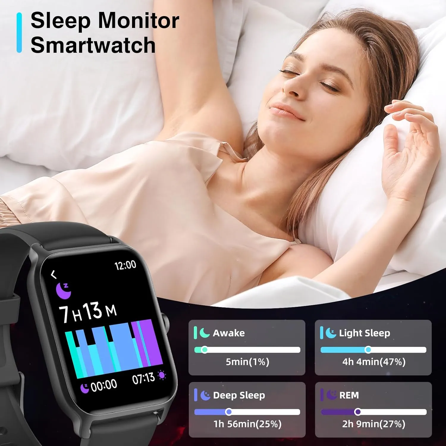 Smart Watch for Women Men, Smartwatch 1.8'' Alexa Fitness Tracker IP68 Waterproof Smart Watches for Women Compatible for Android & iOS with Bluetooth Calls, IP68 Heart Rate/Sleep/SpO2 Monitor, 110 