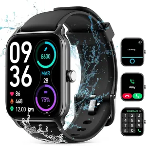 Smart Watch for Women Men, Smartwatch 1.8'' Alexa Fitness Tracker IP68 Waterproof Smart Watches for Women Compatible for Android & iOS with Bluetooth Calls, IP68 Heart Rate/Sleep/SpO2 Monitor, 110 