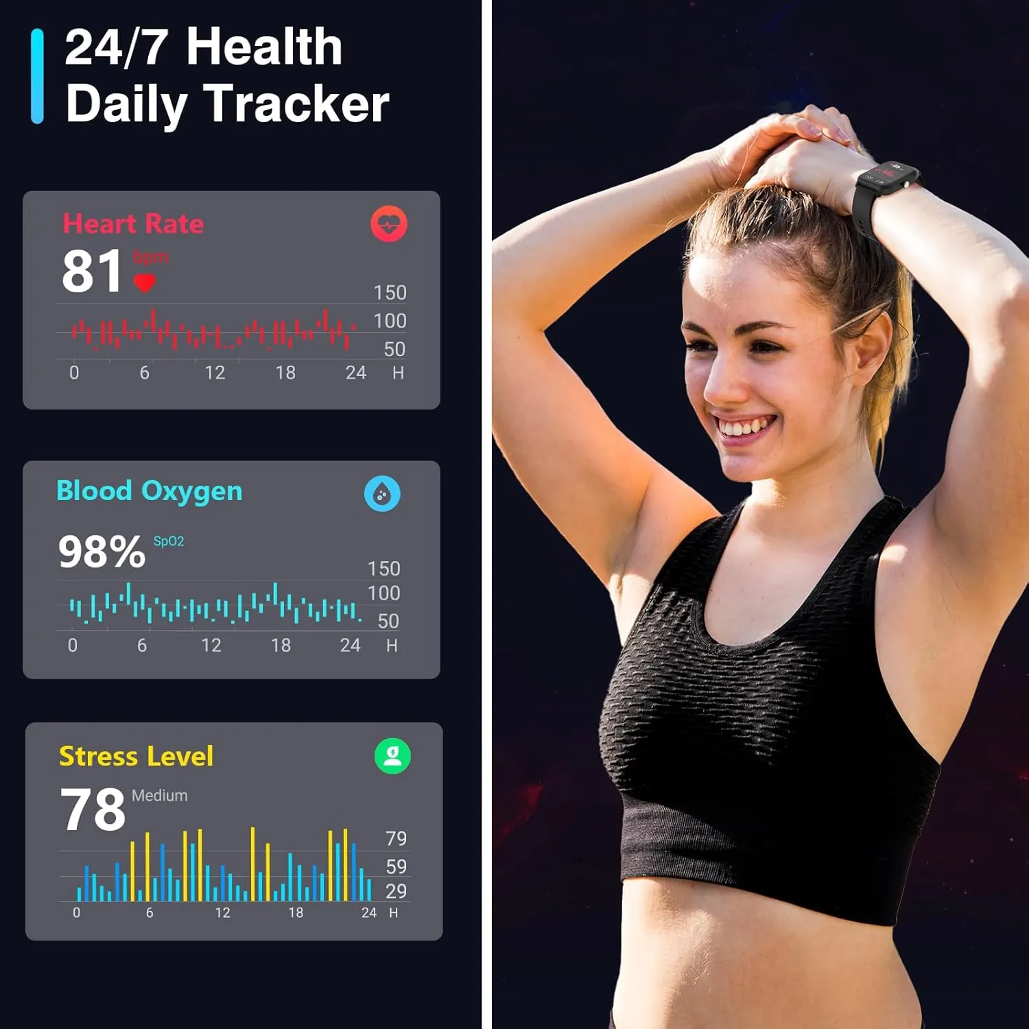Smart Watch for Women Men, Smartwatch 1.8'' Alexa Fitness Tracker IP68 Waterproof Smart Watches for Women Compatible for Android & iOS with Bluetooth Calls, IP68 Heart Rate/Sleep/SpO2 Monitor, 110 