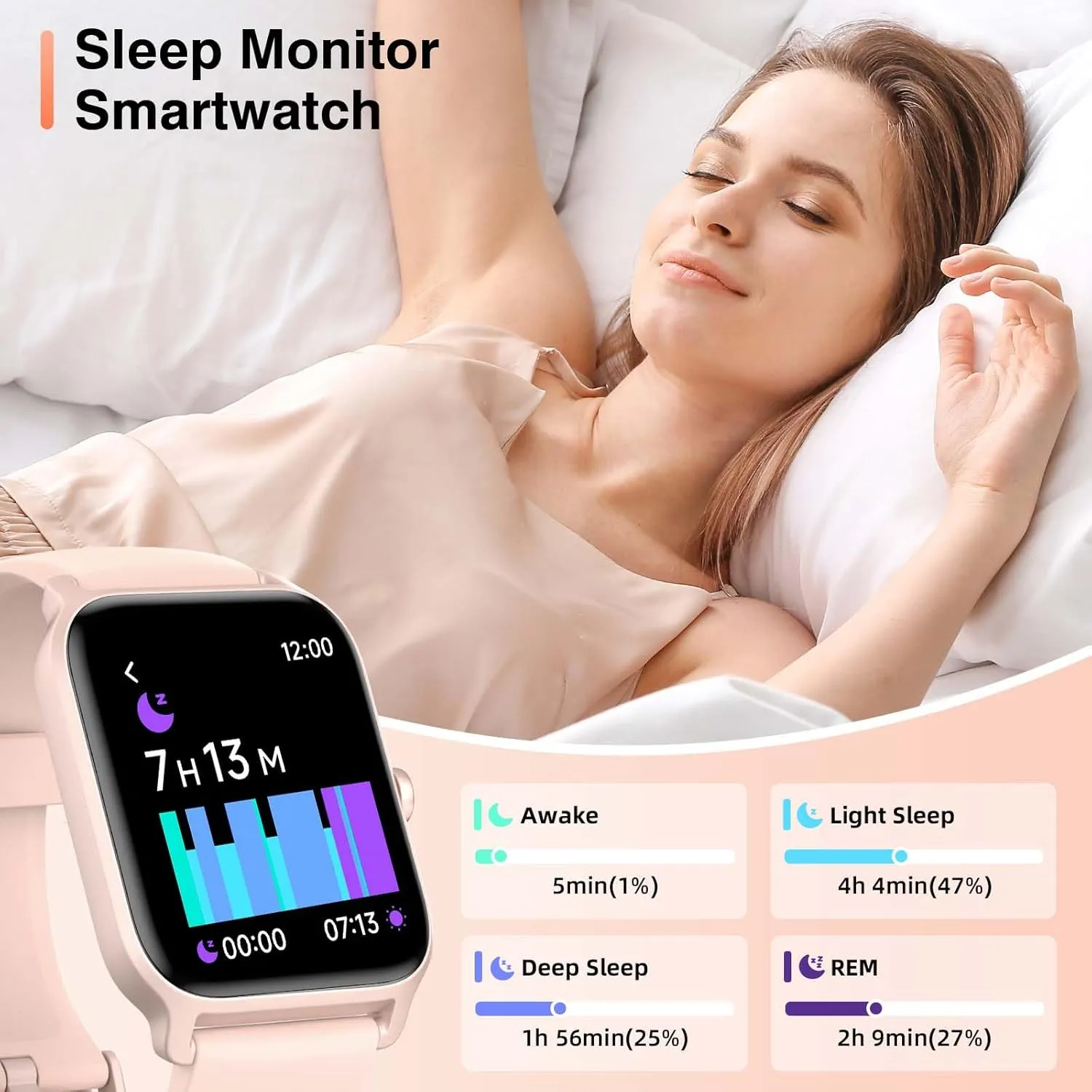 Smart Watch for Women Men, Smartwatch 1.8'' Alexa Fitness Tracker IP68 Waterproof Smart Watches for Women Compatible for Android & iOS with Bluetooth Calls, IP68 Heart Rate/Sleep/SpO2 Monitor, 110 