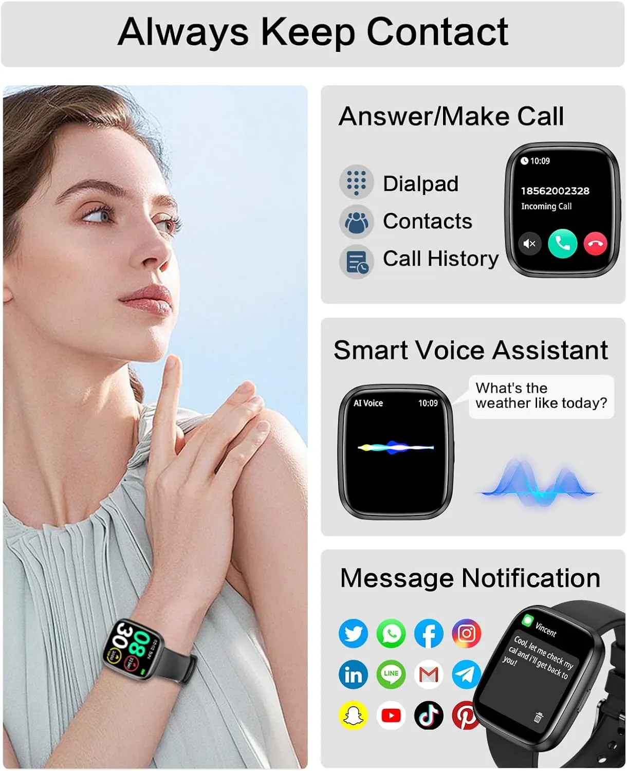 Smart Watches for Men/Women, 1.75" Bluetooth Call, AI Voice Smartwatch, 24/7 Heart Rate Monitor, Blood Pressure/SpO2/Sleep Tracker, IP68 Waterproof, 100  Sports Fitness Tracker for Android iOS Black