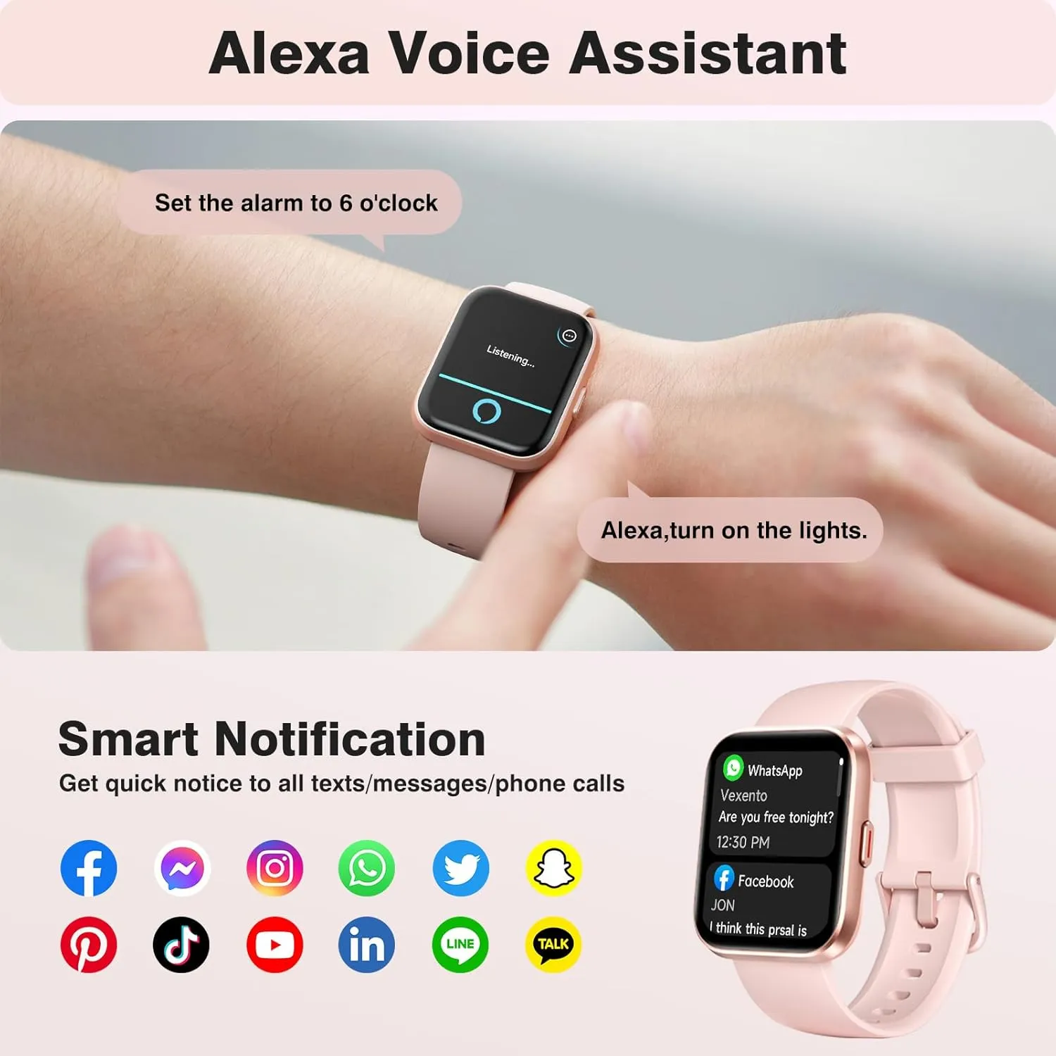 Smart Watches for Women Android iPhone, [1.8'' HD Screen] Smartwatch Alexa Built-in Fitness Tracker Watch with Bluetooth Calls, IP68 Waterproof, Heart Rate/Sleep/SpO2 Monitor, 110 Sports Mode