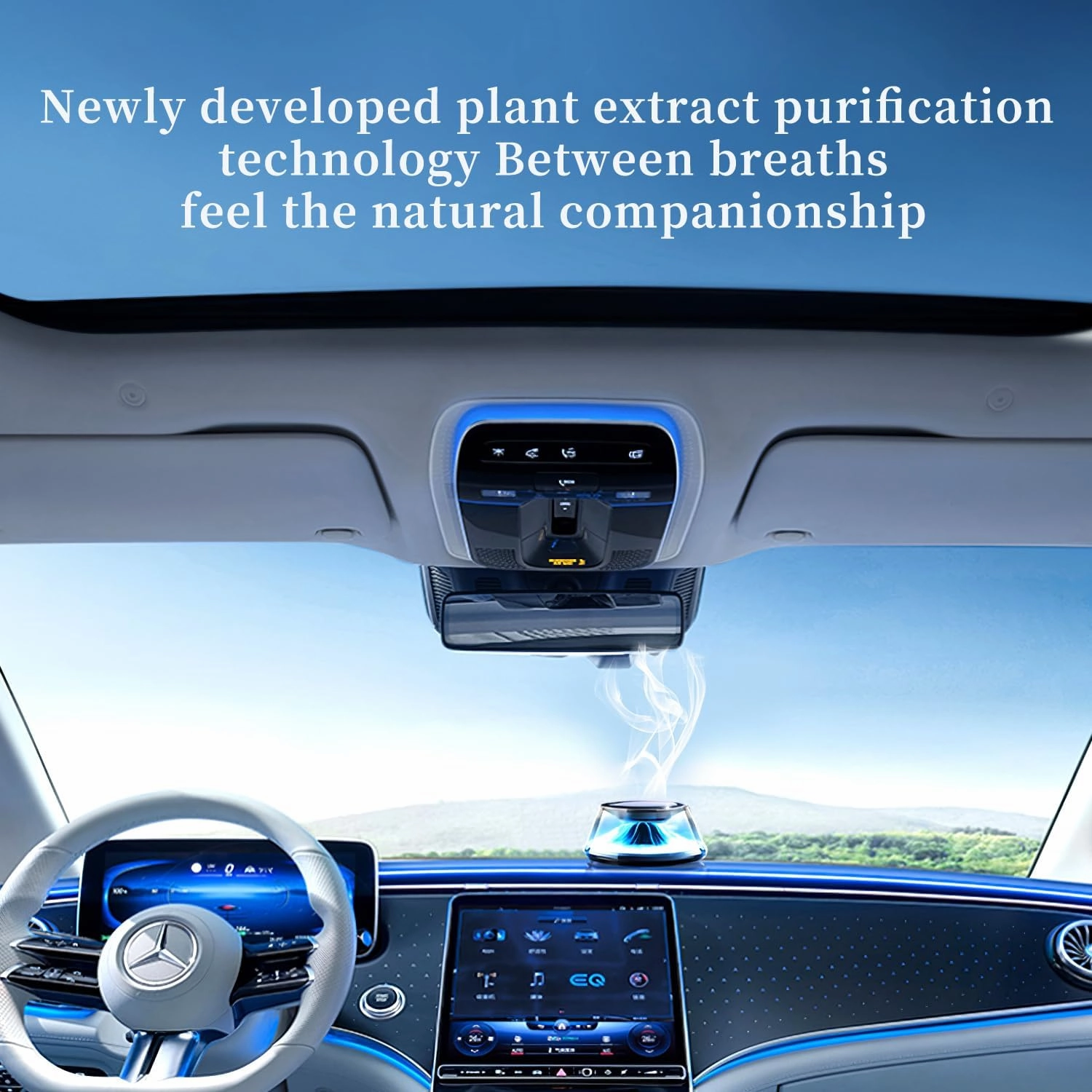 Smart Car Air Freshener Diffuser 5 Ambient Light & Mist Car Fragrance, Auto On/Off, Adjustable Concentration with Two fragrance, Lasts for 6 months, Sandalwood and Pine