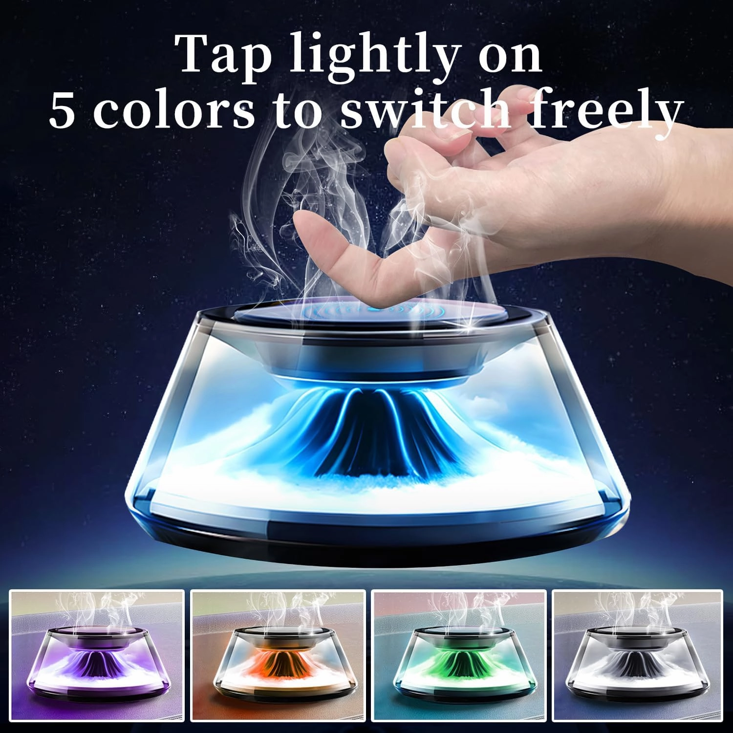 Smart Car Air Freshener Diffuser 5 Ambient Light & Mist Car Fragrance, Auto On/Off, Adjustable Concentration with Two fragrance, Lasts for 6 months, Sandalwood and Pine