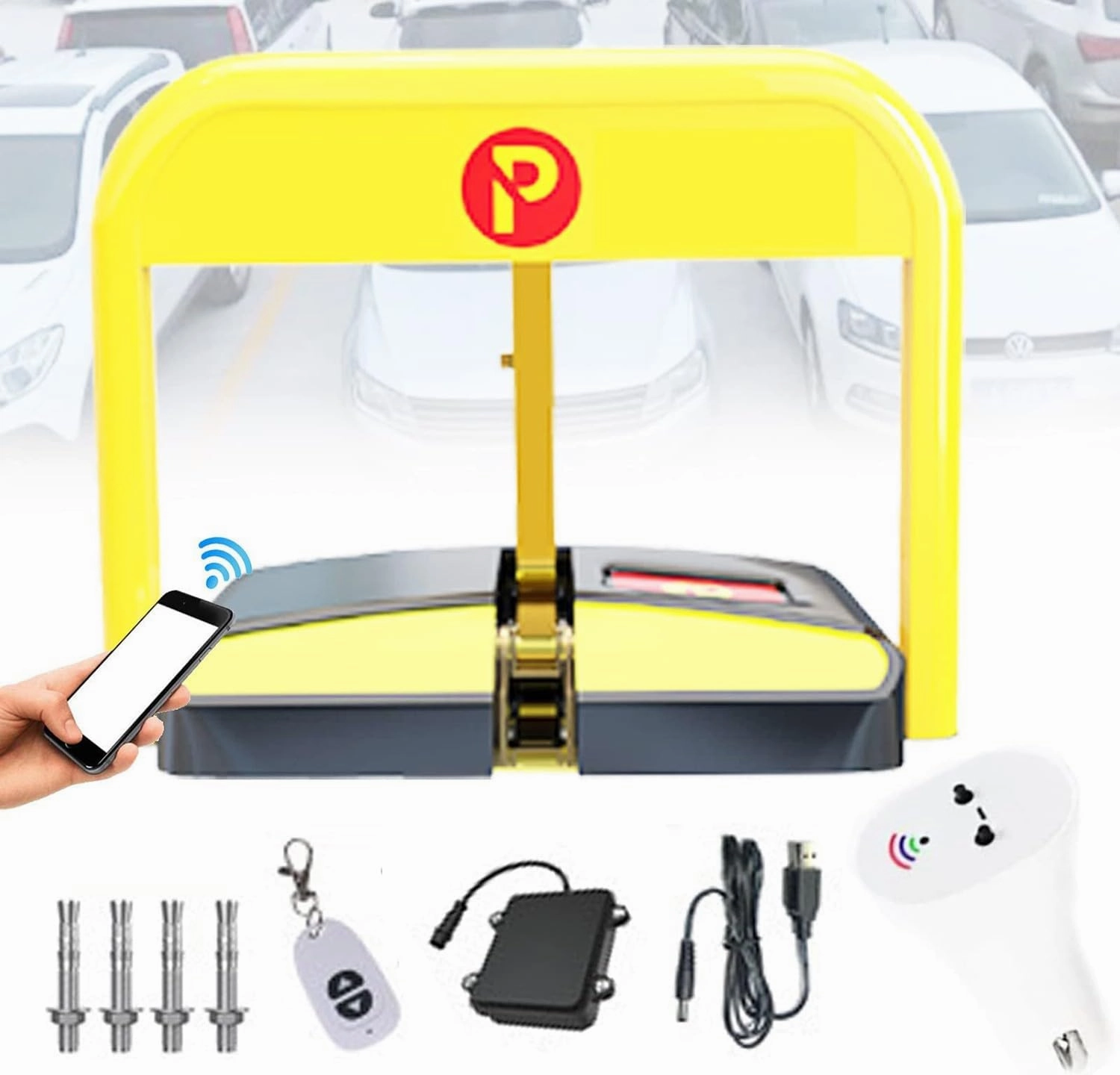 Smart Lock Parking Bollard, Parking Space Lock Folding Parking Barrier, Driveway Bollard, Parking Barrier Automatic Barrier Remote Control for Home, Business, Office
