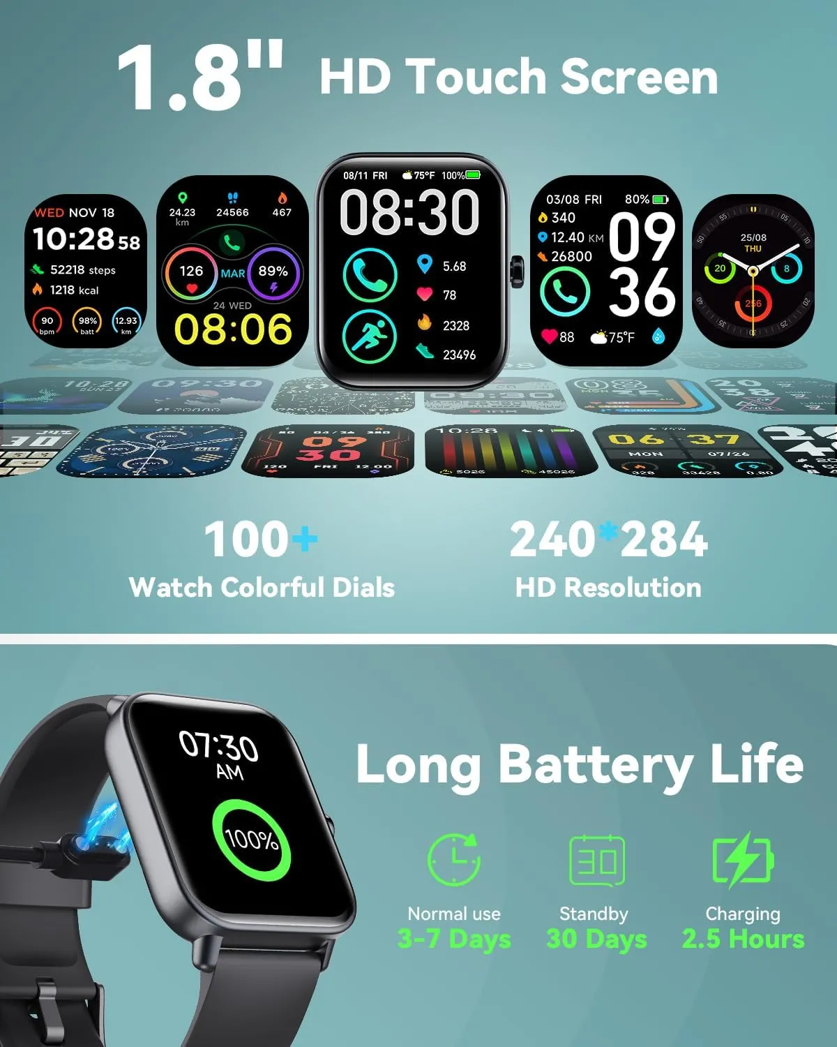 Smartwatch for Men Women, Alexa Built-in, 1.8" Fitness Tracker, IP68 Waterproof Smartwatch for Android & iPhone with Bluetooth Call (Answer/Make), Heart Rate/SpO2/Sleep Monitor/Pedometer, Black
