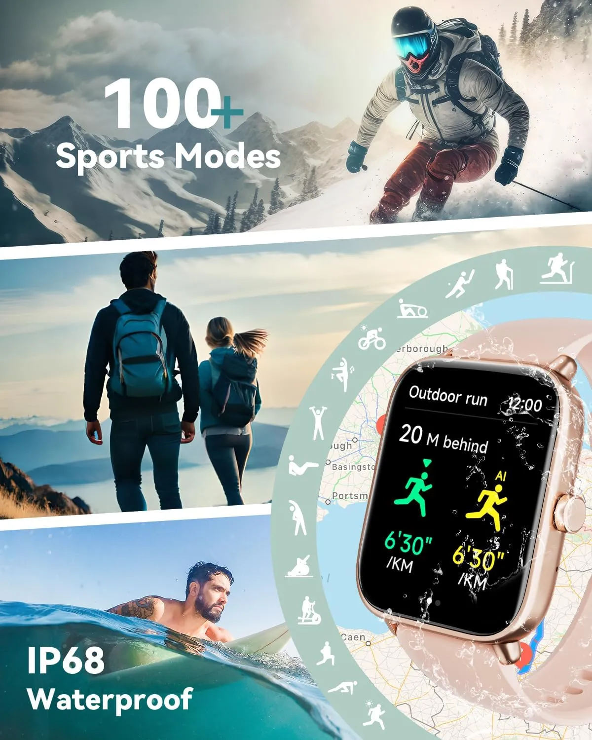 Smartwatch for Men Women, Alexa Built-in, 1.8" Fitness Tracker, IP68 Waterproof Smartwatch for Android & iPhone with Bluetooth Call (Answer/Make), Heart Rate/SpO2/Sleep Monitor/Pedometer, Pink
