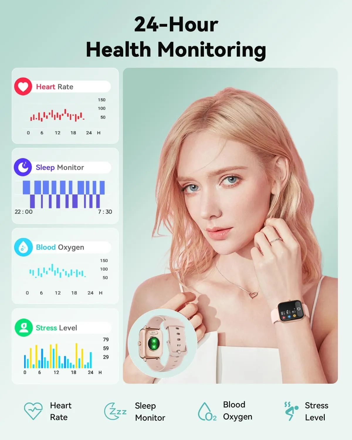 Smartwatch for Men Women, Alexa Built-in, 1.8" Fitness Tracker, IP68 Waterproof Smartwatch for Android & iPhone with Bluetooth Call (Answer/Make), Heart Rate/SpO2/Sleep Monitor/Pedometer, Pink
