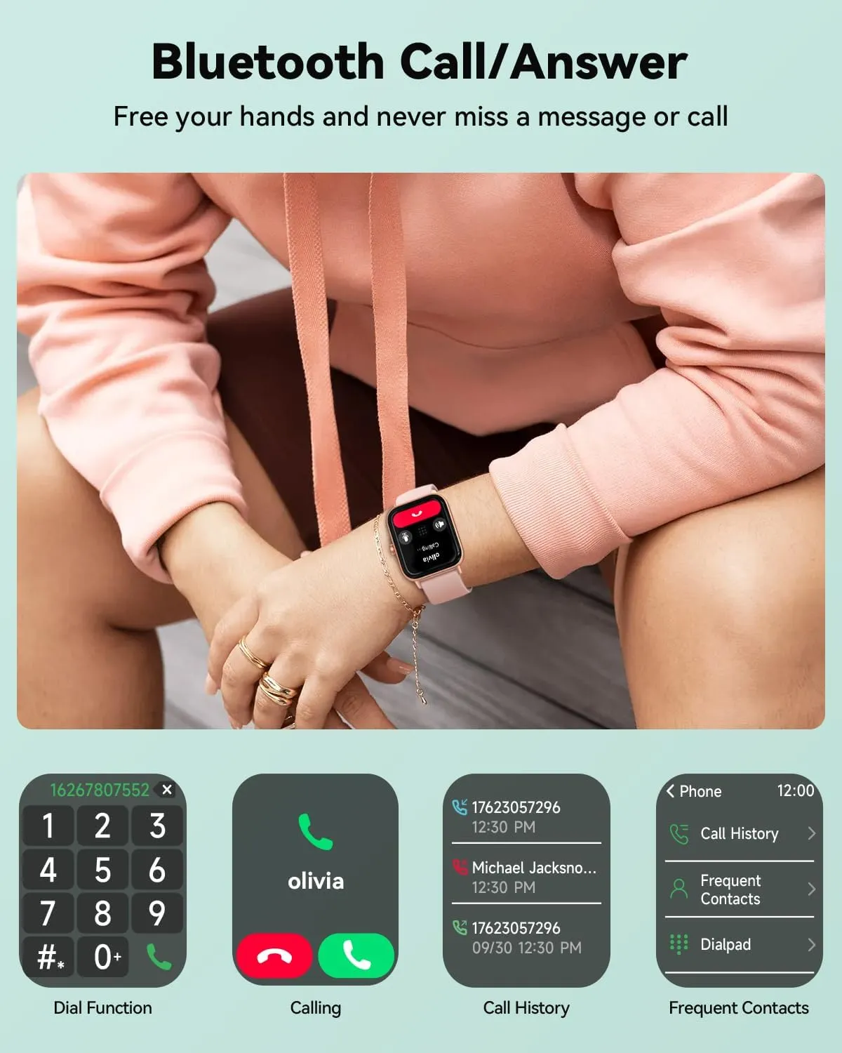 Smartwatch for Men Women, Alexa Built-in, 1.8" Fitness Tracker, IP68 Waterproof Smartwatch for Android & iPhone with Bluetooth Call (Answer/Make), Heart Rate/SpO2/Sleep Monitor/Pedometer, Pink