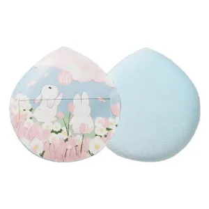 Soft Powder Puff Makeup Tool for Face with Cute Bunny Print – Reusable Velvet Flocking Makeup Powder Puff and Beauty Blender for Loose Powder Application, Thick Cotton Round Sponge (Blue) (Blue)