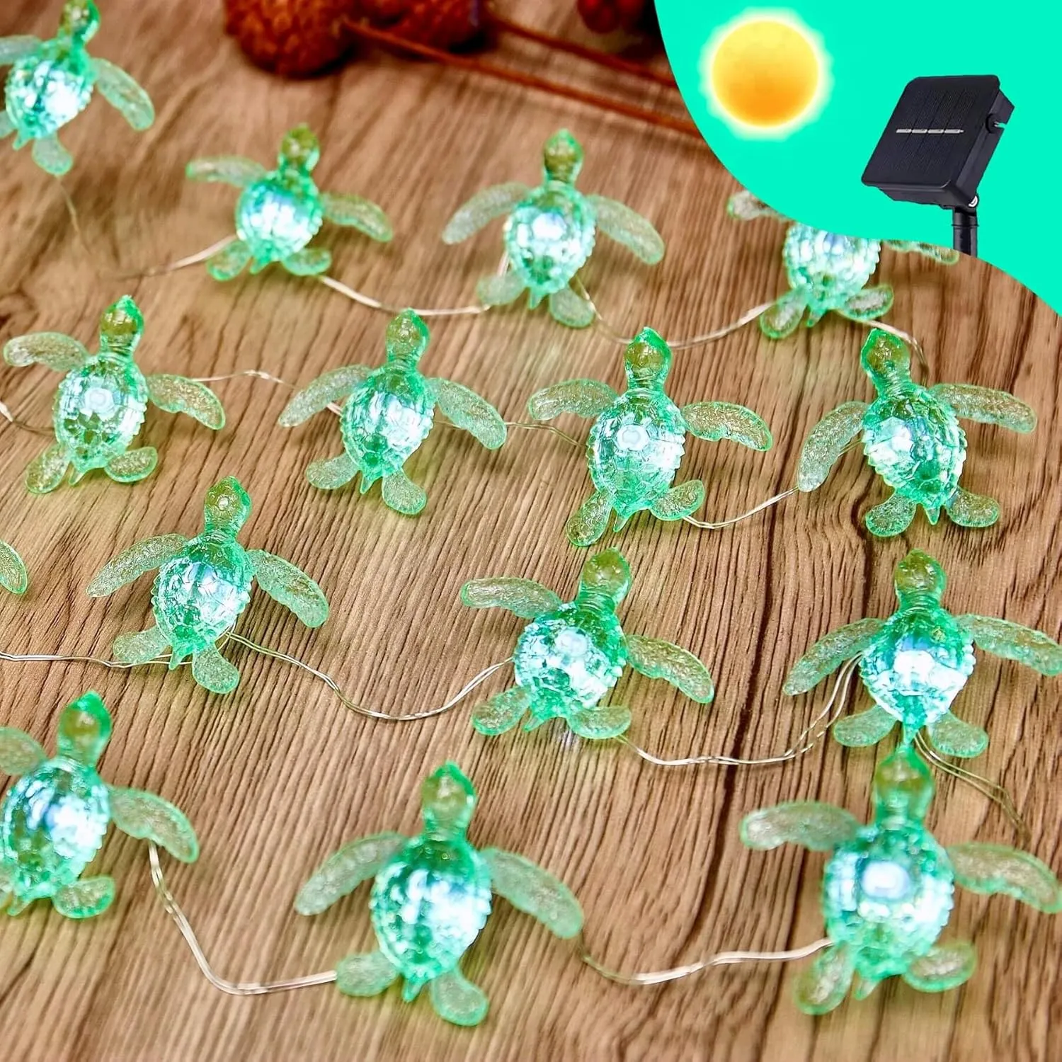 Solar Nautical String Lights - 40LED 14ft Waterproof Outdoor Fairy Lights ， Sea Turtle Decor - Beach Décor, Ocean Balcony, Patio, Yard Fence & Window - Nautical Sea Life Design for Outdoor Gardens