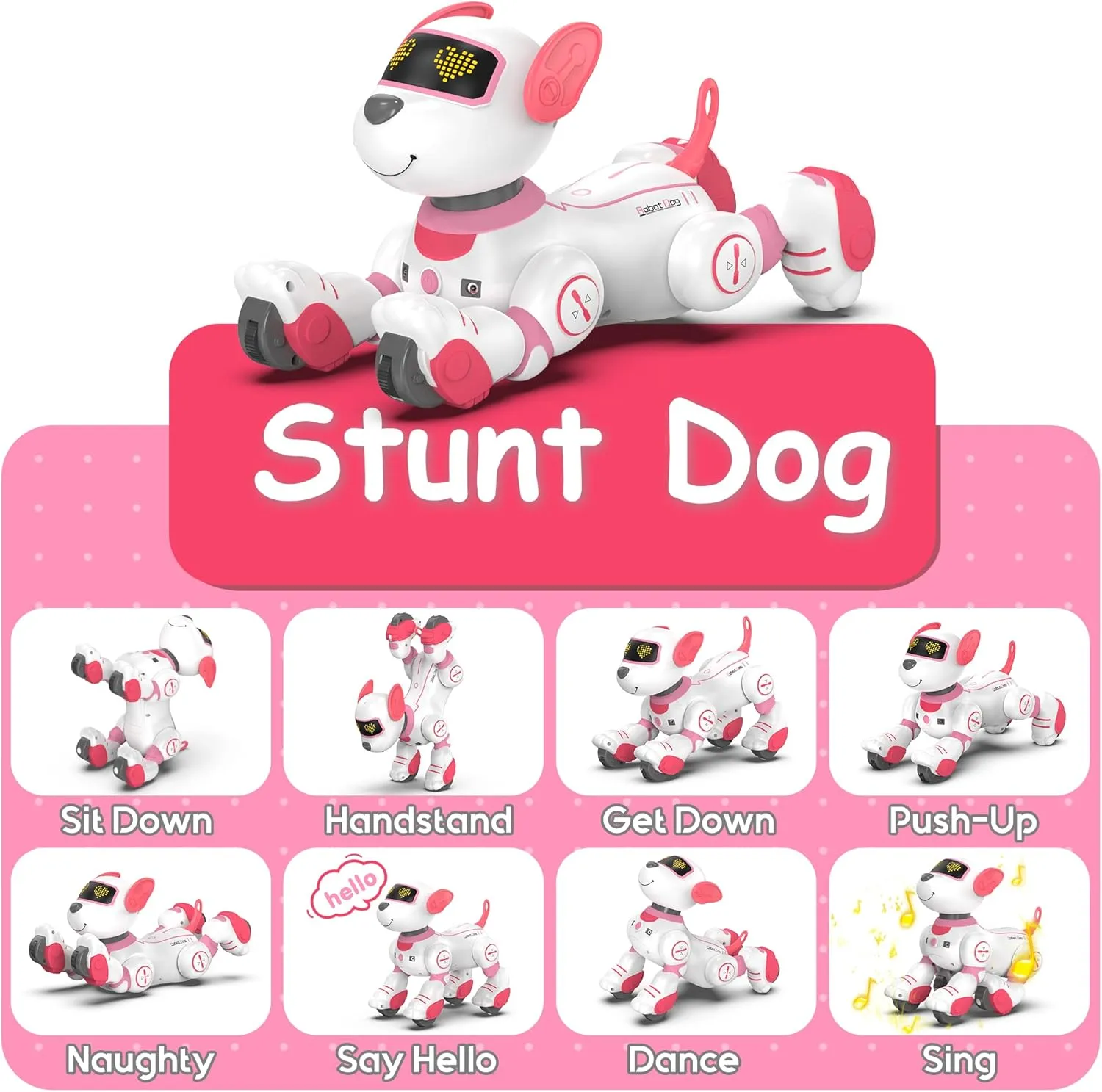 SONOMO Remote Control Robot Dog Toy, Interactive Robotic Puppy Toys - Fun and Programmable Stunt Robot Dog for Kids Ages 3-8 Pink (Pink)