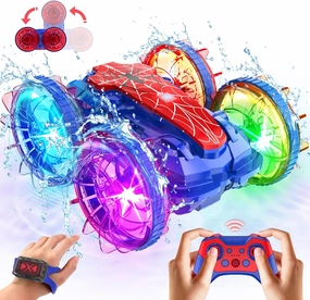 Spider Amphibious Remote Control Car Boat, Spider Toys for Ages 6 7 8 9 10 11 12, 360° Gesture Sensing RC Vehicle, 4WD Waterproof Stunt Car with LED Lights, Gifts for Boy and Girl
