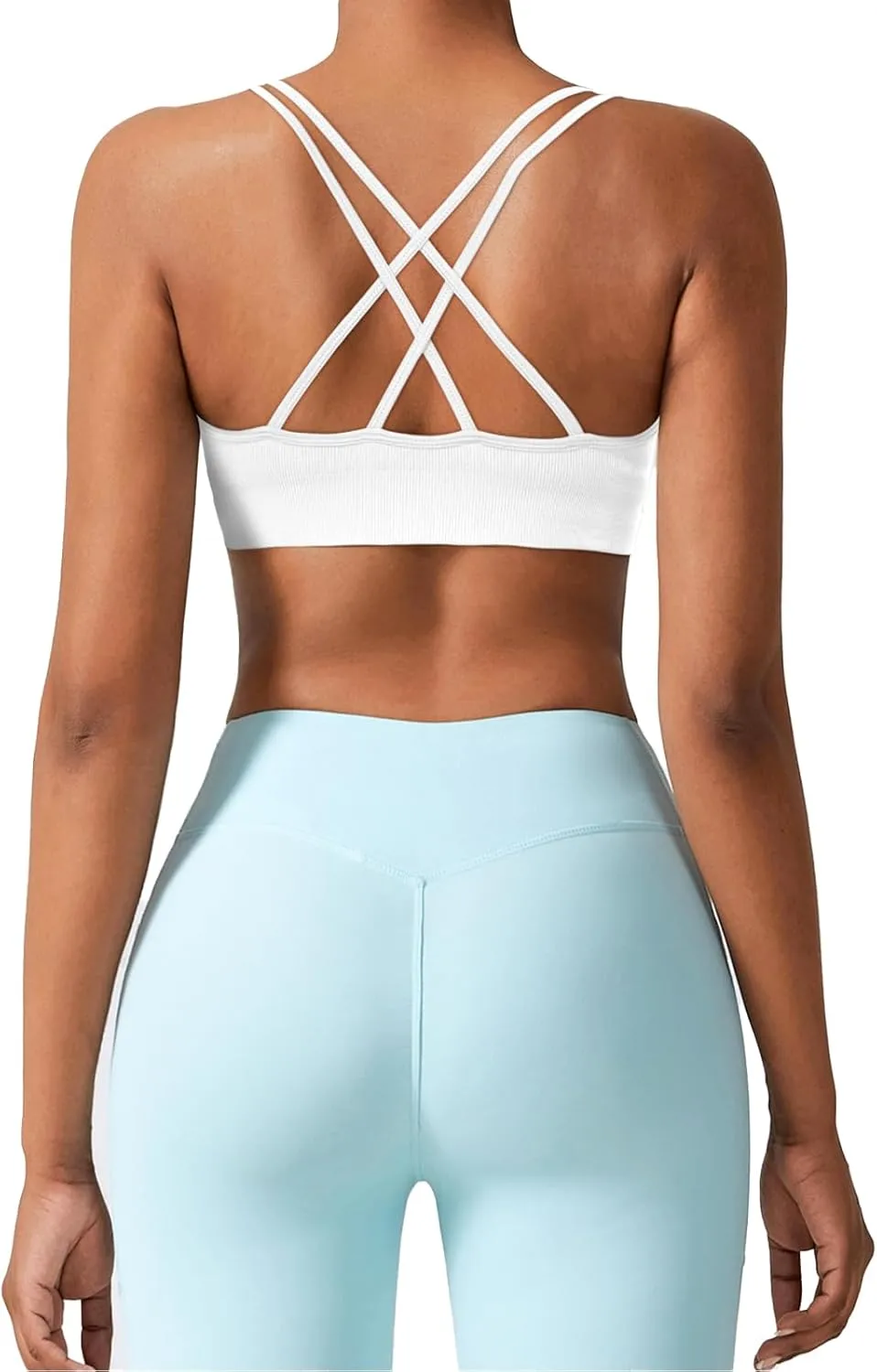 Sports Bra for Women V-Neck Strappy Criss Cross Yoga Bra Padded Medium Support Workout Gym Athletic Fitness Bras 3 Pack