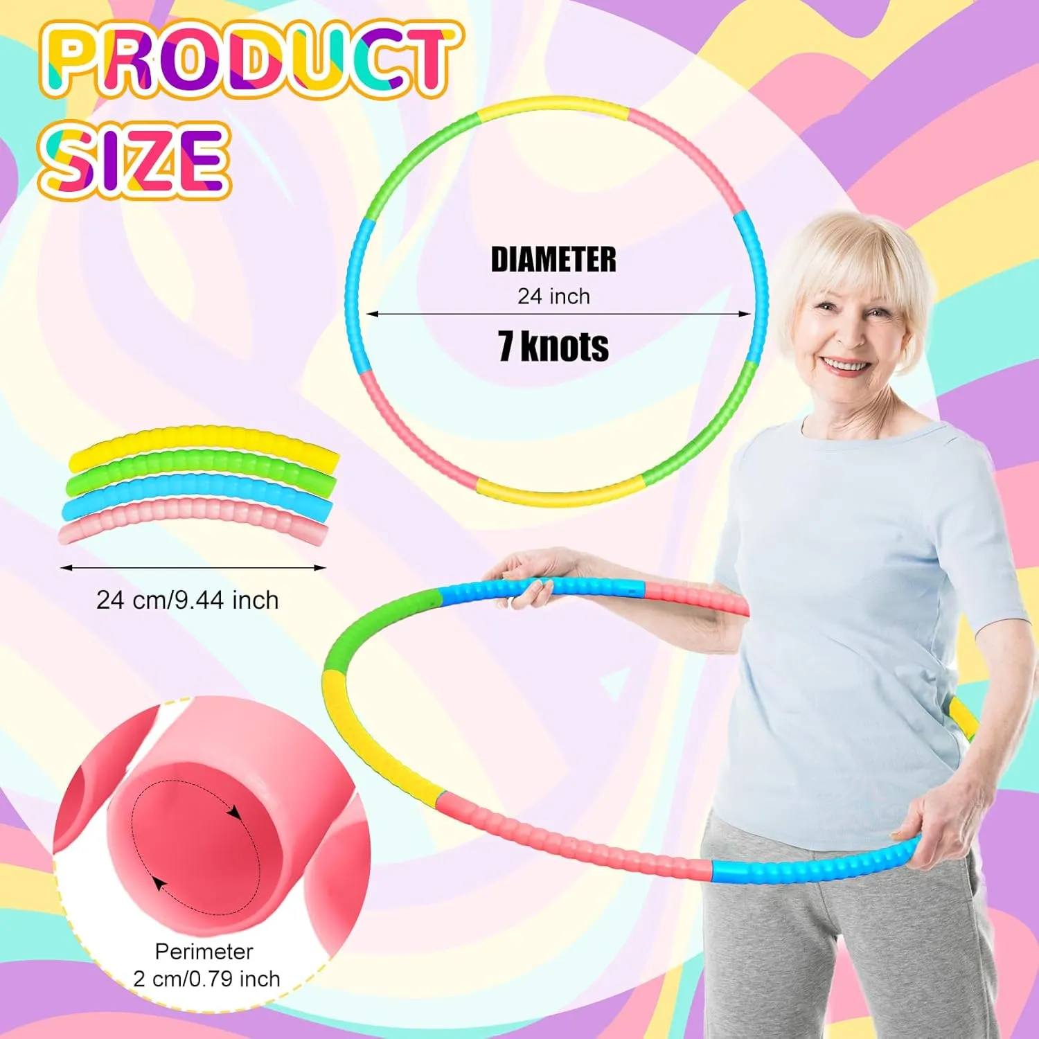 Sratte 12 Pcs Toy Hoop for Kid Detachable Adjustable Toy Hoop Colored Hoop Exercise Ring Plastic Circle for Kid Teen Gymnastics Dog Agility Equipment, Require Self Assembly(Fresh Color, 24 Inch)