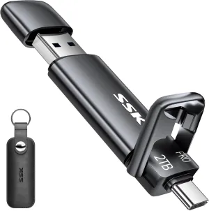 SSK 2TB SSD USB C Stick up to 1000MB/s,Fast External SSD Dual Drive Type-C   USB A 3.2 Gen 2 Solid State Thumb Drive,USB Memory Stick for iPhone 15/PS4/Android Phone/Tablet/Windows/Mac