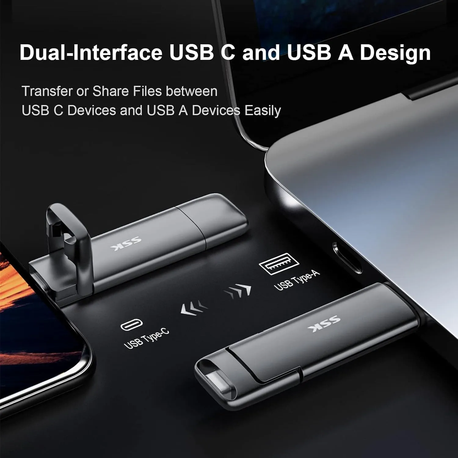 SSK 2TB SSD USB C Stick up to 1000MB/s,Fast External SSD Dual Drive Type-C   USB A 3.2 Gen 2 Solid State Thumb Drive,USB Memory Stick for iPhone 15/PS4/Android Phone/Tablet/Windows/Mac