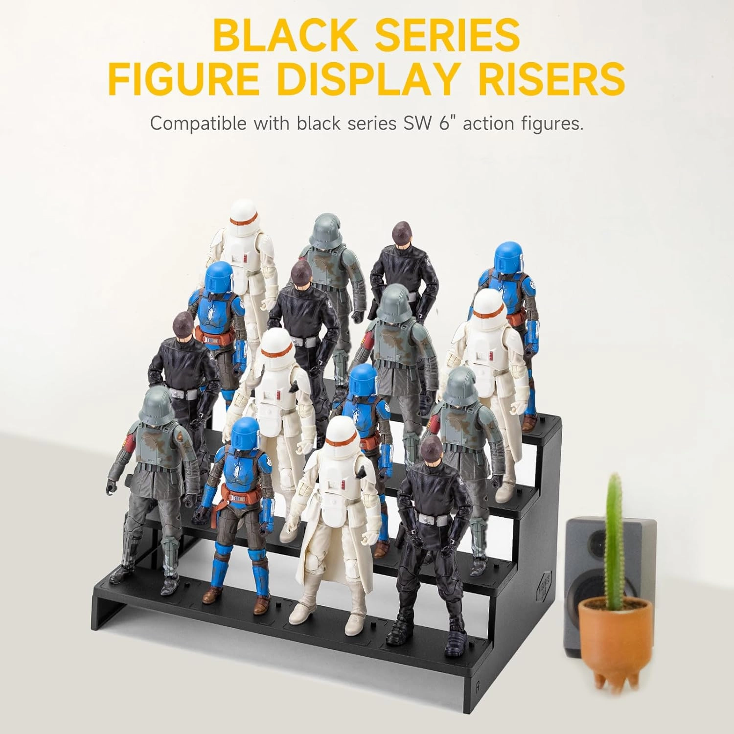 Star Was Black Series 6 inch Figure Risers Display Stand, Action Figure Shelf with Flexible Pegs for Collectibles Organizer, Figure Toy Support Holder Base for 1/12 Scale Models, 4 Tiers, Black