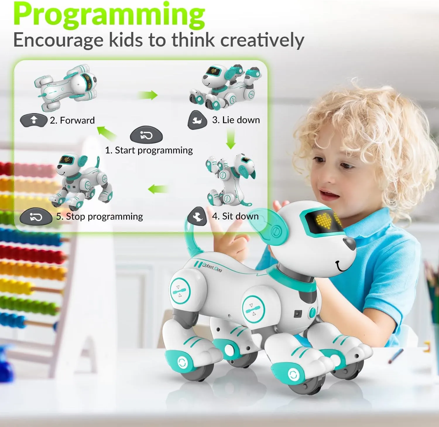 STEMTRON Remote Control Robot Dog Toy for Kid, Programmable Robotic Puppy, Interactive Robotic Dog Gift, Follow & Touch Function Robo Dog with Music