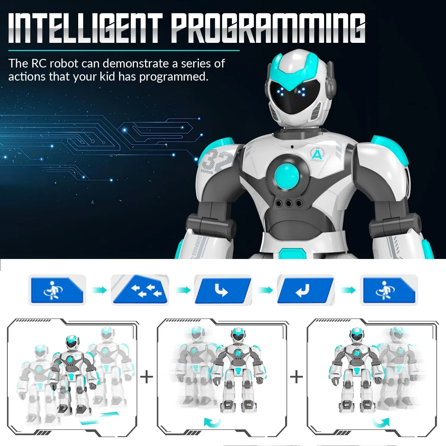 STEMTRON Robot Toys for Kids, Programmable Remote Control Robot with Gesture Sensing, Voice Control & LED Face, 15 3/4" (White)