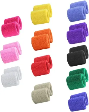 STONCEL 12 Pairs Colorful Sports Wristbands Cotton Sweatband Wristbands Wrist Sweatbands Wrist Sweat Bands for Tennis,Sport, Basketball,Gymnastics,Golf,Running (12pair，Random Color)