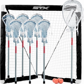 STX FiddleSTX Seven Player Game Set with Six Field Player Sticks One Goalie Stick Mini Goal and Balls