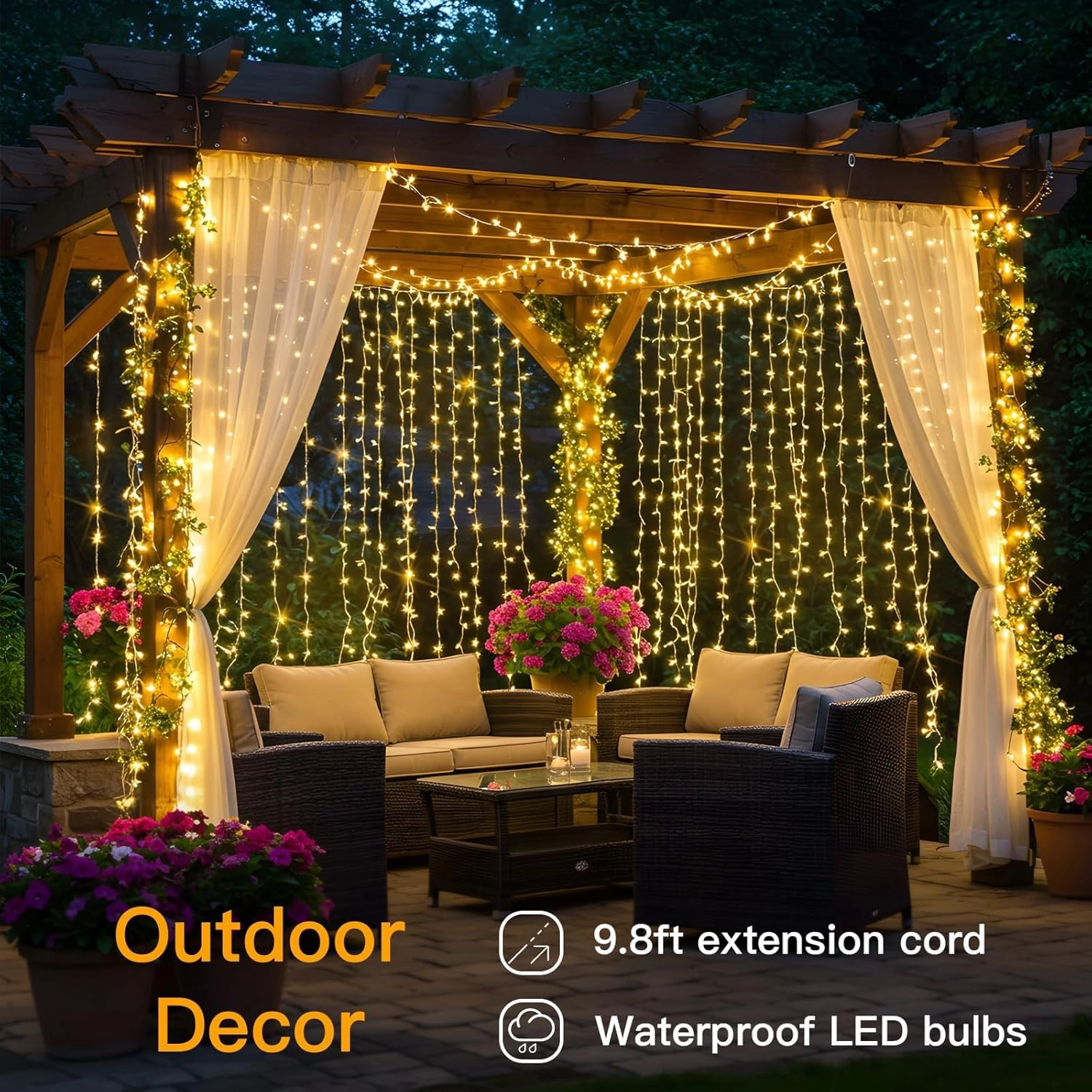 suddus Curtain Lights for Bedroom, 200 Led Hanging String Lights Outdoor, Fairy Curtain Light Indoor for Christmas, Dorm, Wall, Backdrop, Window, Wedding, Party, Brithday Decor, Warm White