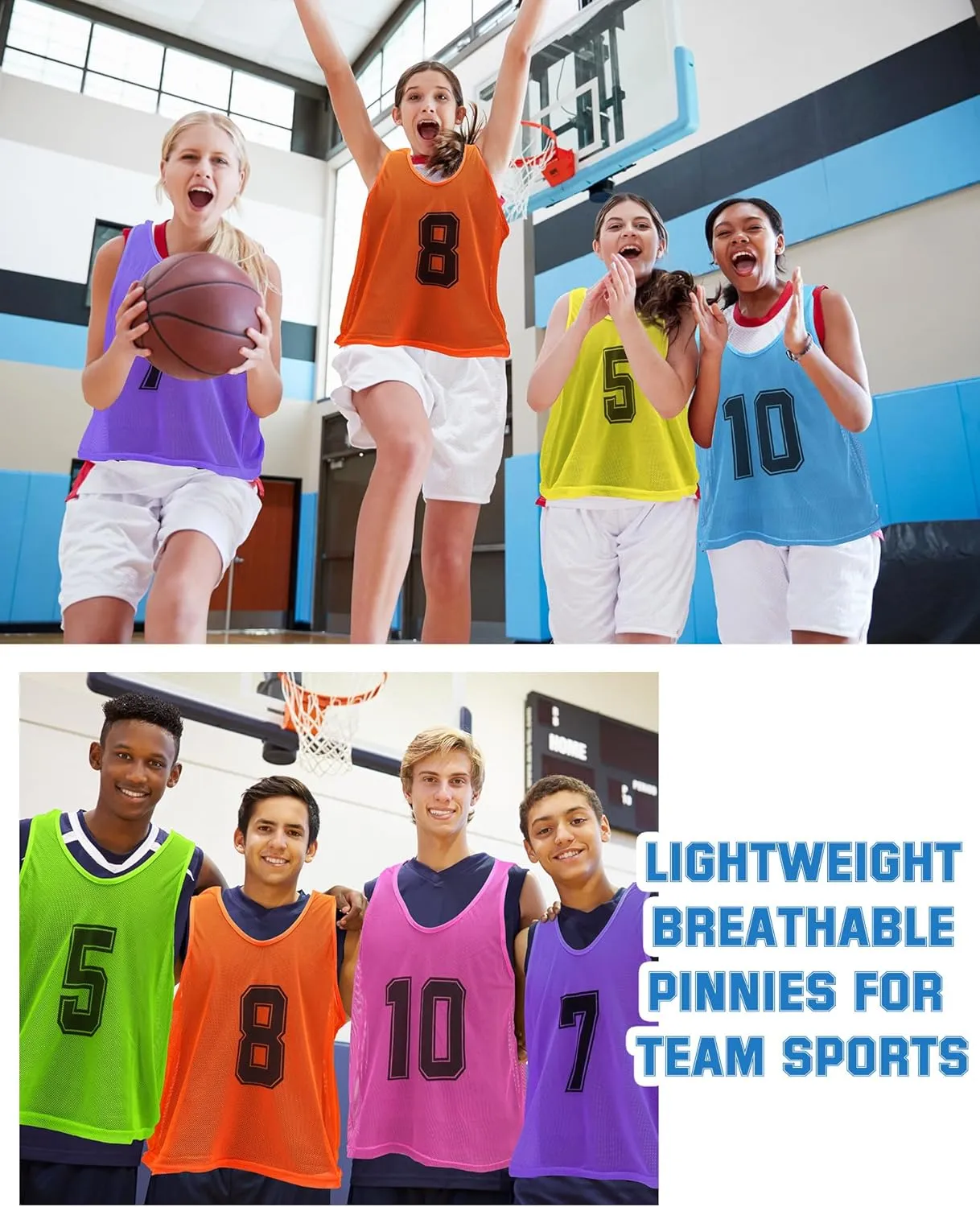 Suhine 48 Pcs Pinnies for Sports Double Soccer Penny Soccer Pinnies Scrimmage Vests Mesh Basketball Team Practice Jersey