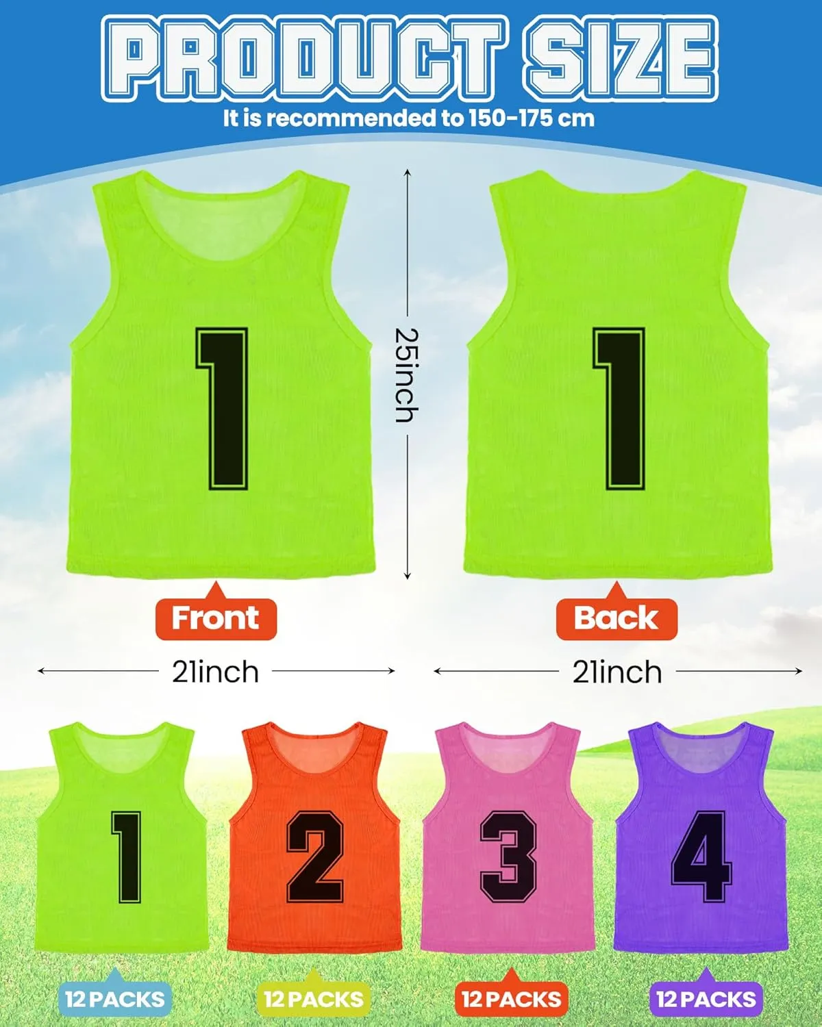 Suhine 48 Pcs Pinnies for Sports Double Soccer Penny Soccer Pinnies Scrimmage Vests Mesh Basketball Team Practice Jersey